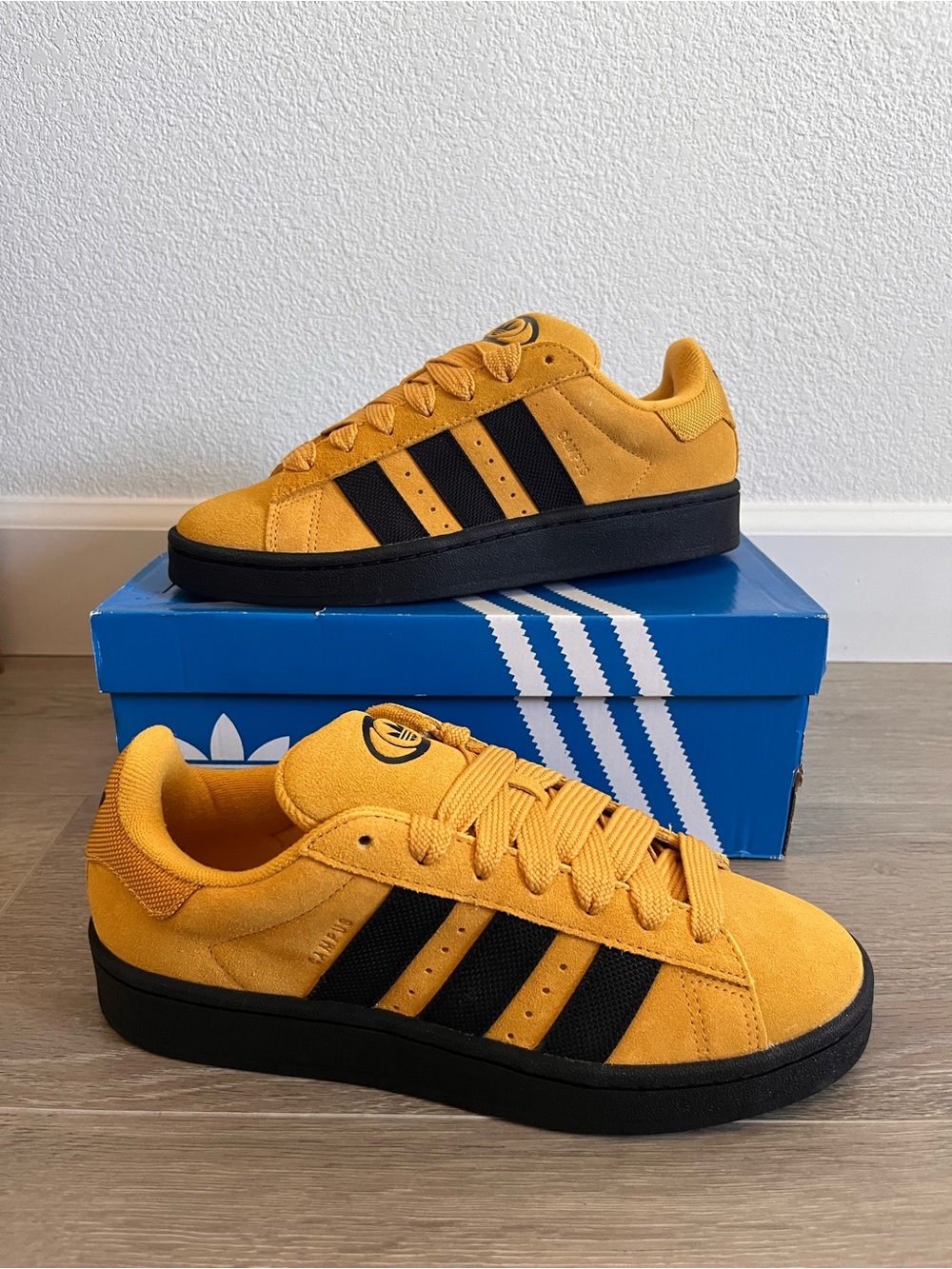 adidas Campus Low-Top Sneakers — Mustard Yellow with Black Stripes